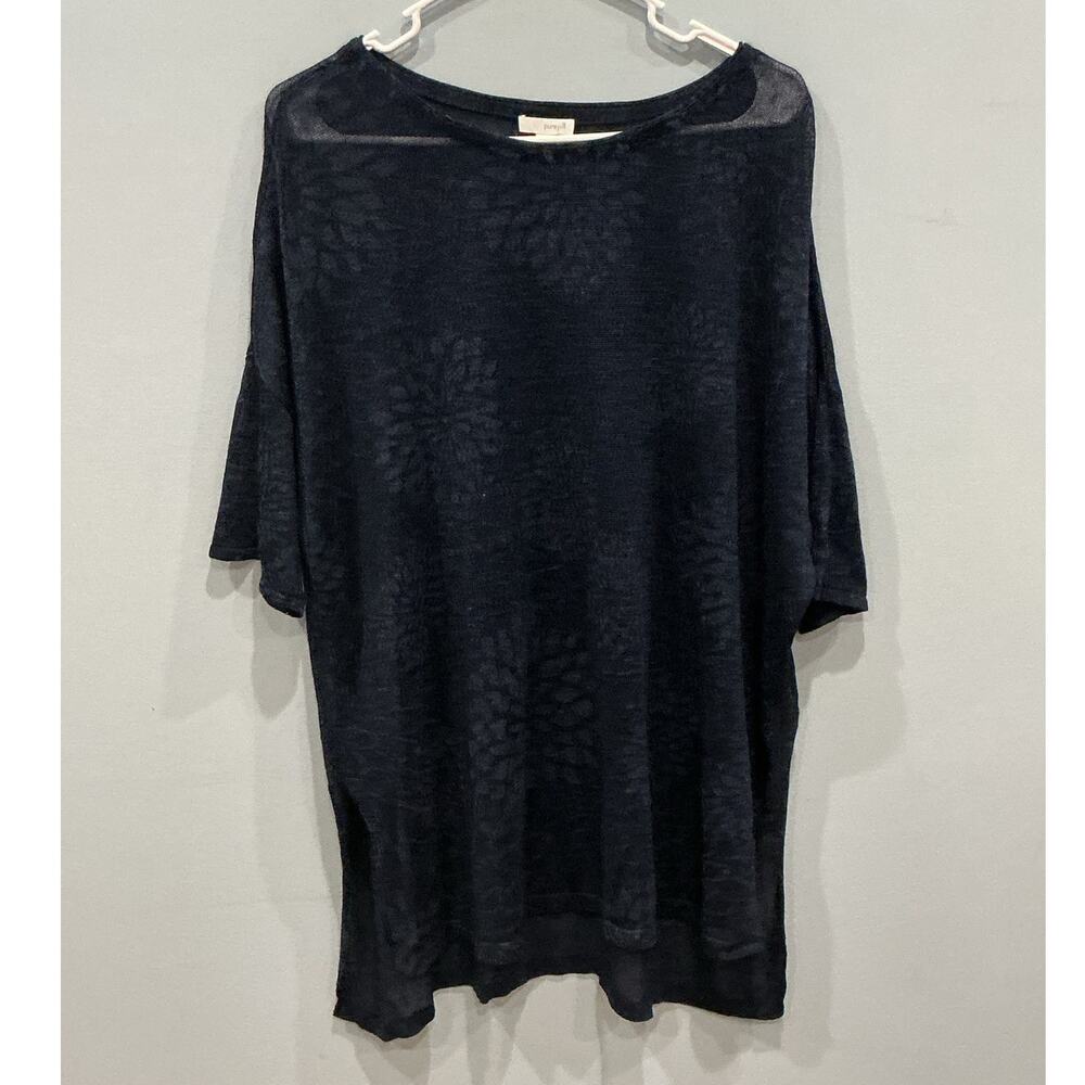 NEW JJill Womens Linen Blend Tunic Top Indigo Blue Floral Lightweight Boho Sz L